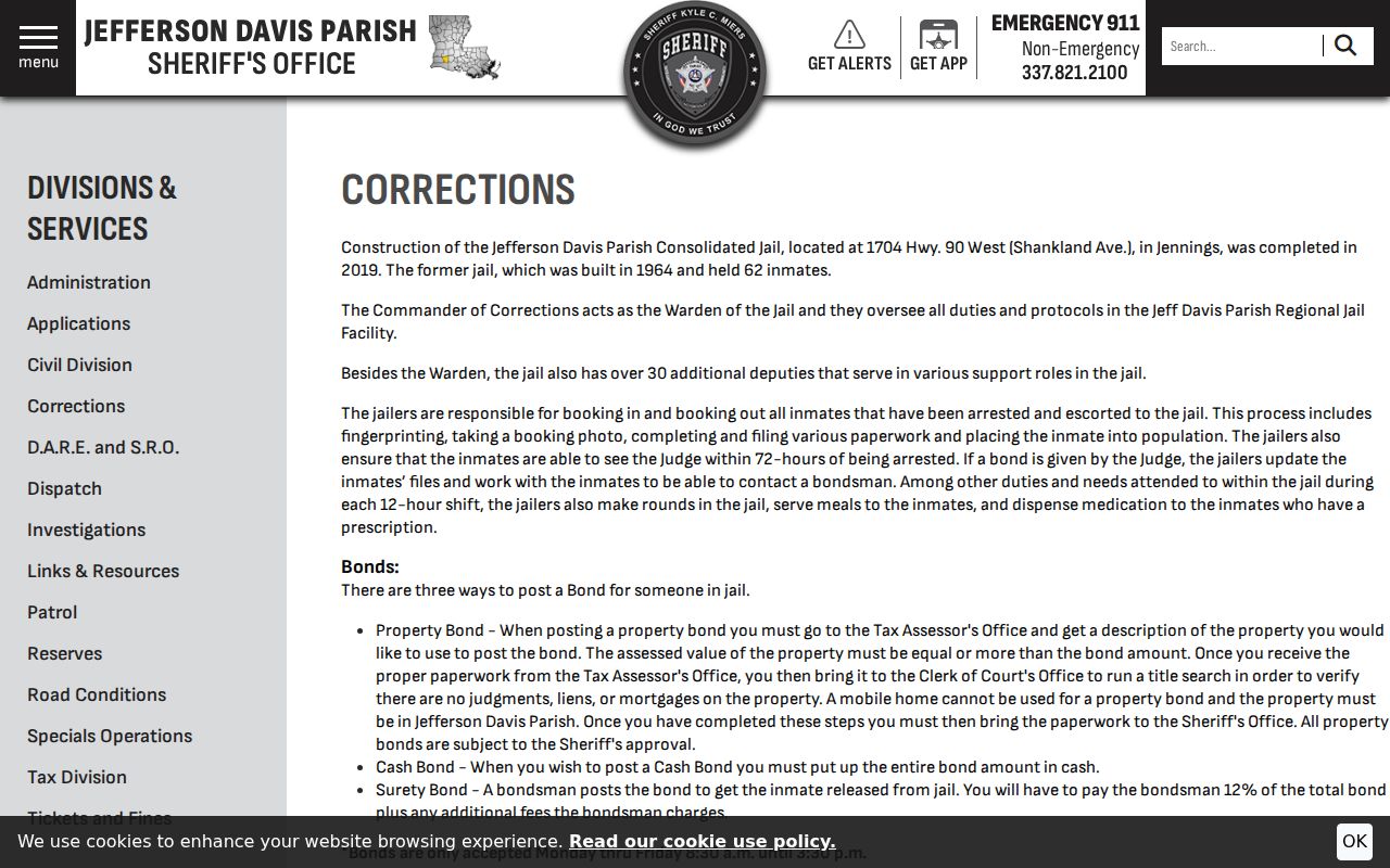 Jefferson Davis Parish arrest booking process at the parish jail