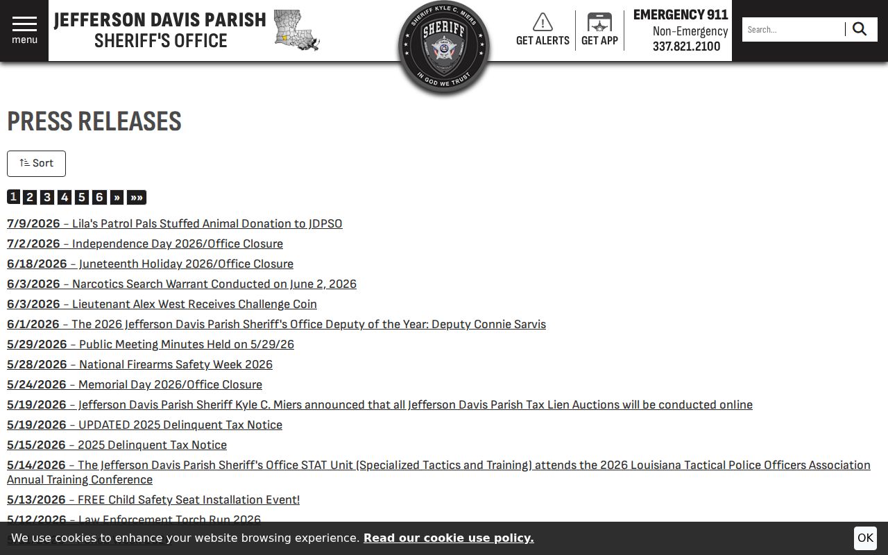 Jefferson Davis Parish sheriff arrest information and official releases