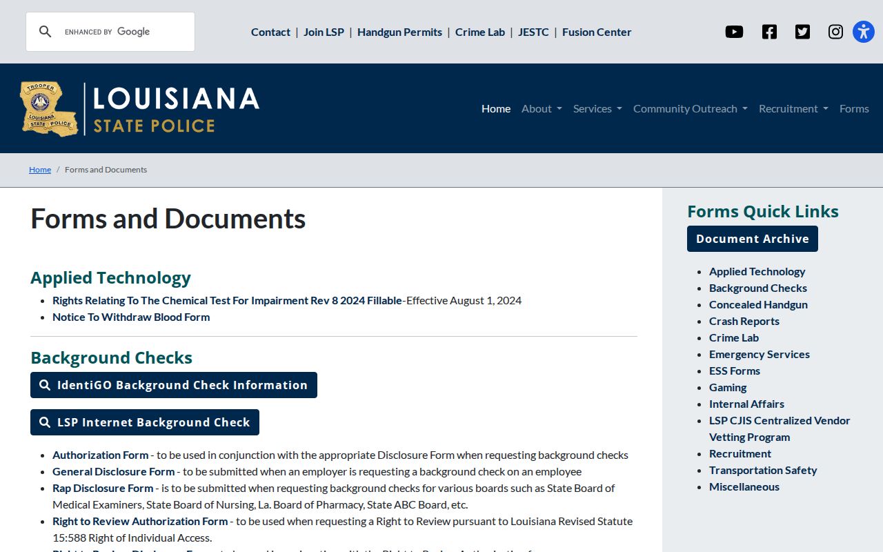 Louisiana background check and Right to Review forms