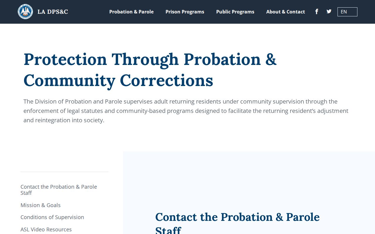 Louisiana probation and community corrections information
