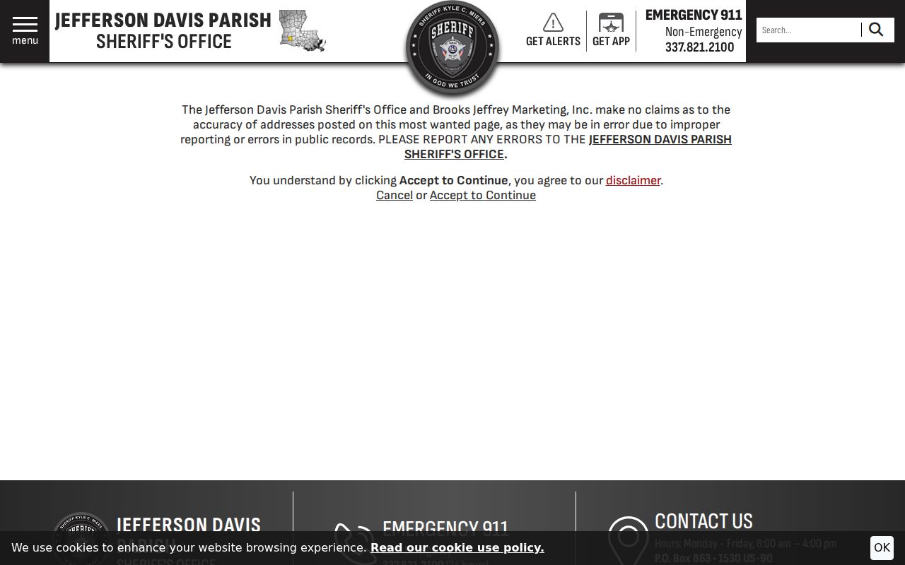 Jefferson Davis Parish Sheriff Most Wanted gateway