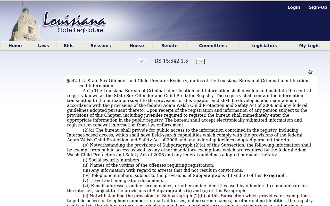 Louisiana law establishing the BCII central public registry