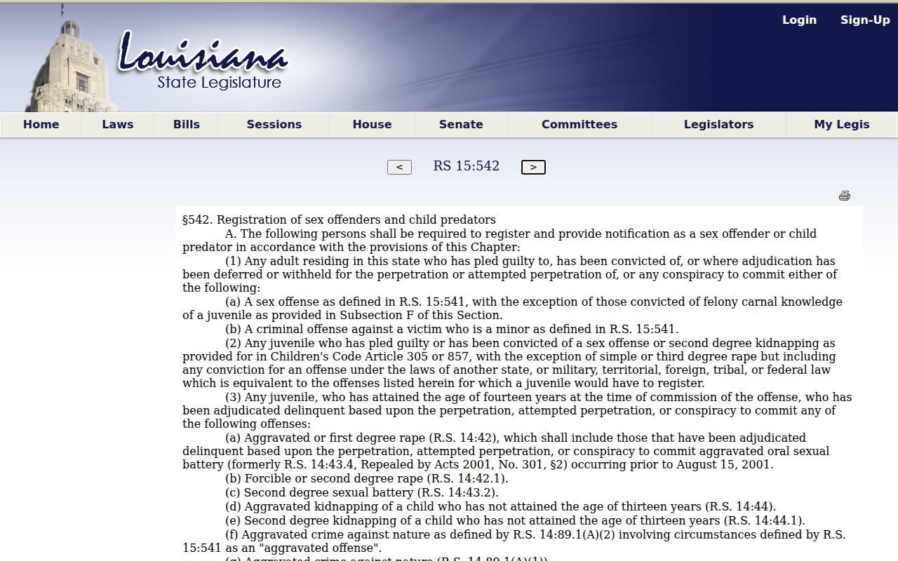Louisiana sex offender registration duties and annual fee law