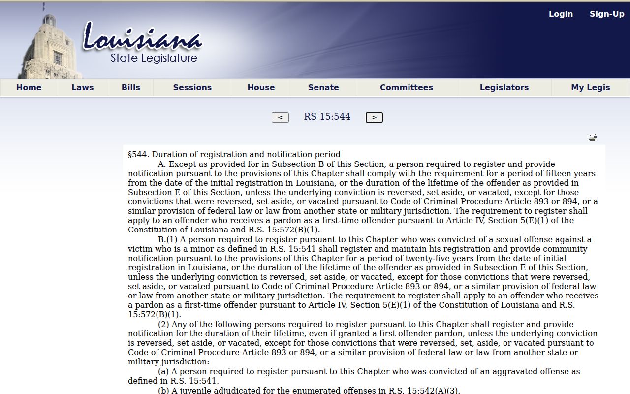 Louisiana sex offender registration duration law